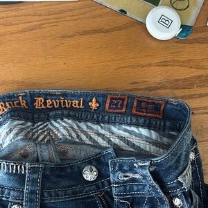 Rock Revival Blue Jeans with Silver Stitching